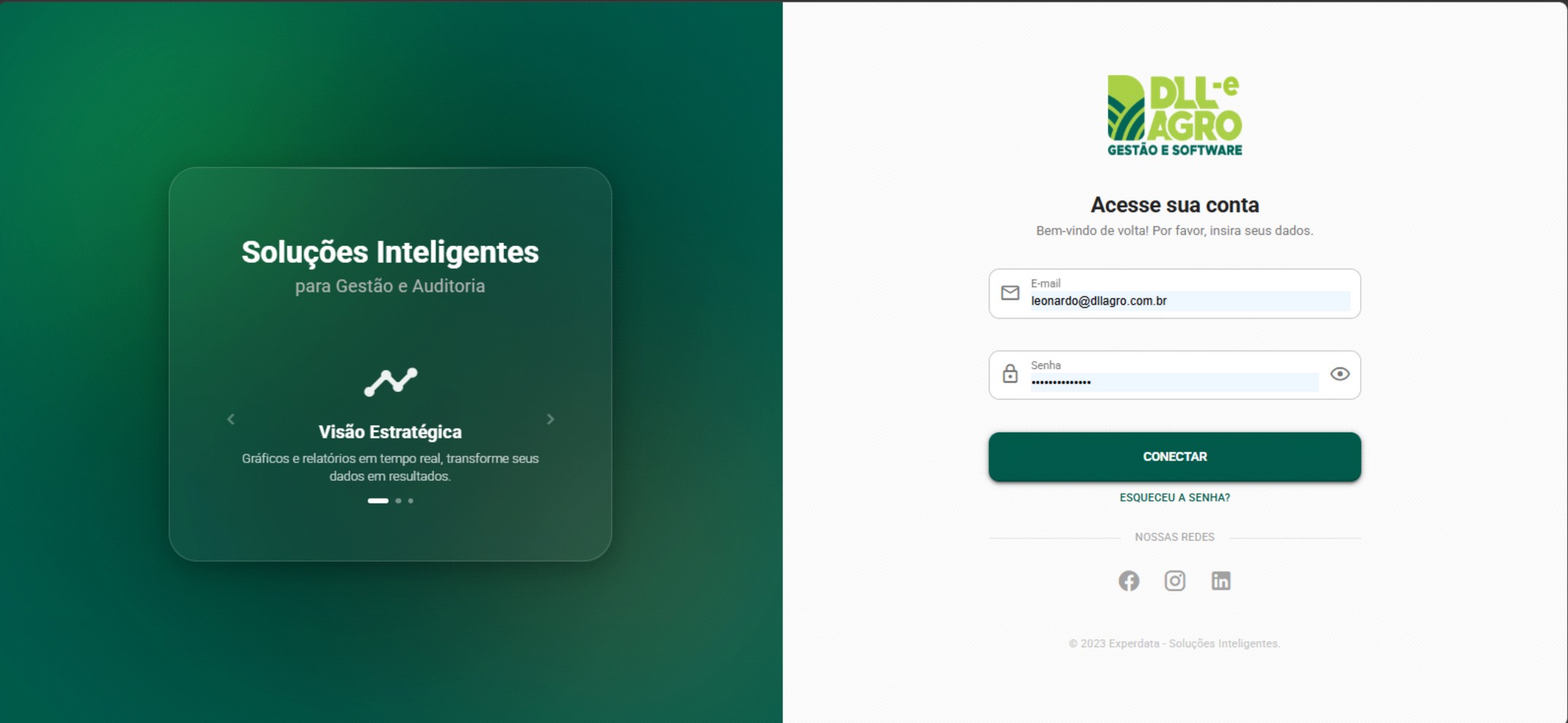 Tela de login do portal DLL-e AGRO
