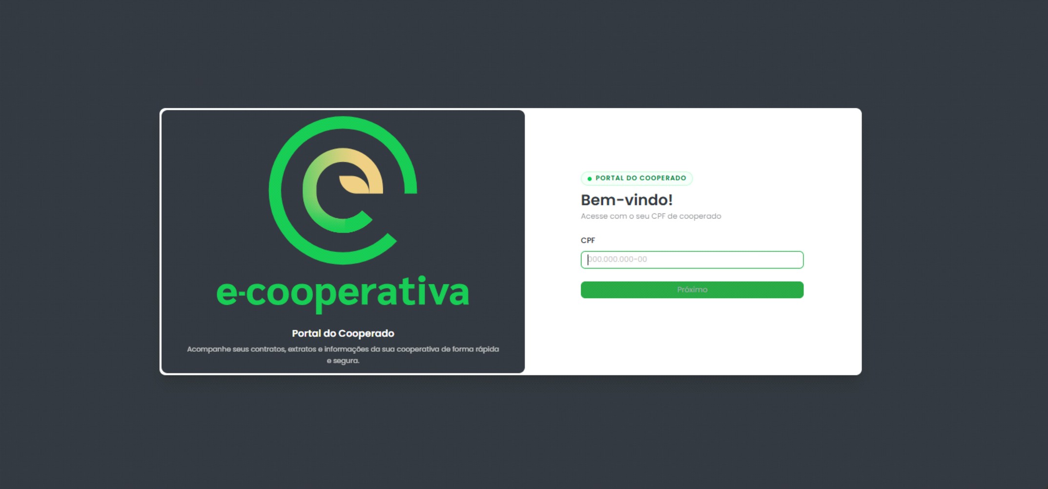 Interface do portal do cooperado e-cooperativa